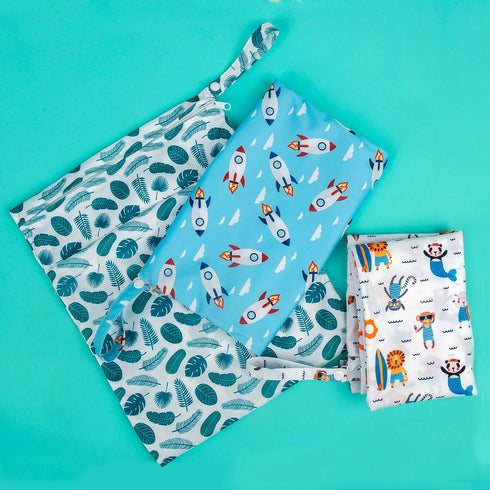 babygoal Wet Dry Bags for Baby Cloth Diapers, Washable Travel Bags, Beach, Pool, Gym Bag for Swimsuits & Wet Clothes with Two Zippered Pockets 3 P...