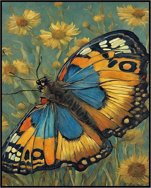 Posterizer 1 pcs- yellow and blue butterfly on wild white flowers-Art for Animal Lovers-Gift for Art Lovers-Living Room Bedroom Decor- unframed wa...