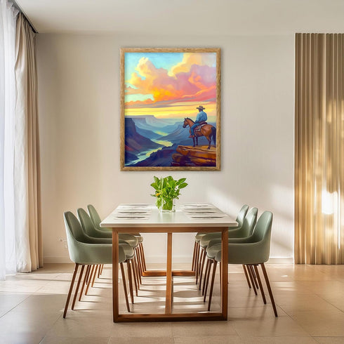 Posterizer 1 pcs-vibrant painting style art-cowboy on horse in the wild 1-Western Art-Men's Art Collection-Living Room Bedroom Decor- unframed wal...