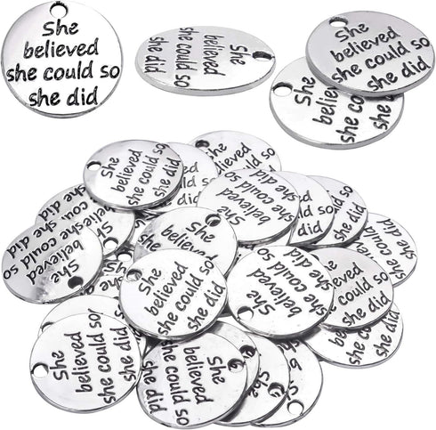 Aylifu Pack of 30 Alloy Inspirational Message Charm Pendants She believed she could so she did...