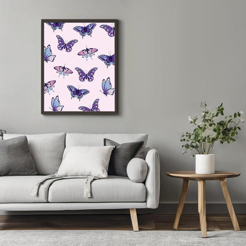 Posterizer 1 pcs-Pink and Purple Cute Aesthetic Girly Butterflies-Art for Animal Lovers-Landscape & Nature Art-Gift for Girls, Teens-Living Room B...