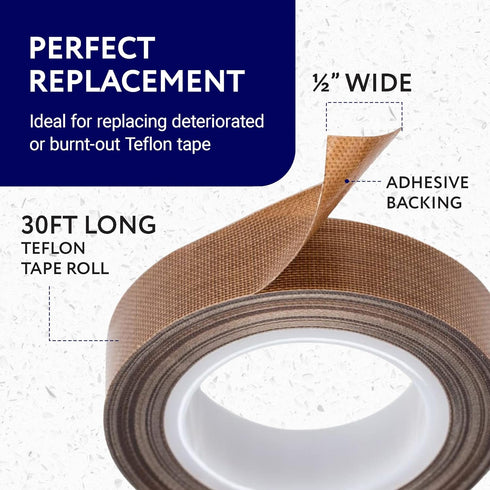 PTFE Tape/Teflon Tape for Vacuum, Hand and Impulse Sealers (1/2-inch x 30 feet) - Fits FoodSaver, Seal A Meal, Weston, Cabella's by Impresa...