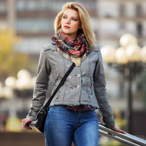 Frienda Winter Plaid Scarf Fall Warm Tartan Scarf Checkered Pattern Circle Loop Scarf Wrap (Colorful)...