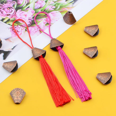 100pcs Antique Red Copper Bead Cone End Caps Tibetan Alloy Spacer Bead Caps Cones Tassel Flower End Caps Accessories for DIY Bracelet Earrings Jew...