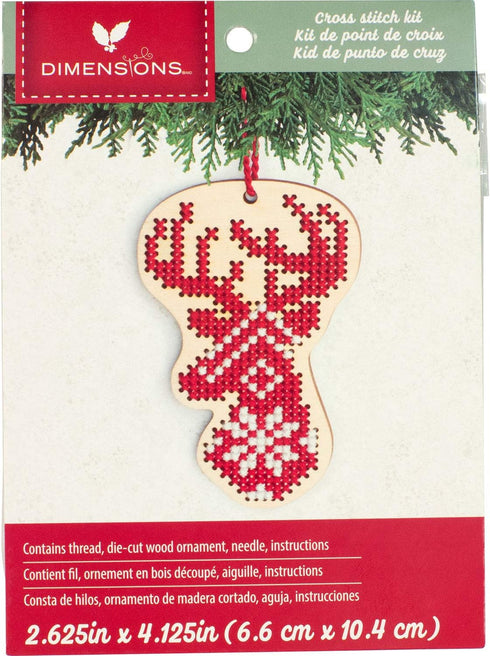 Dimensions Counted Cross Stitch, Reindeer Wooden Christmas Ornament Craft Kit, 1 Pc, Red,White...