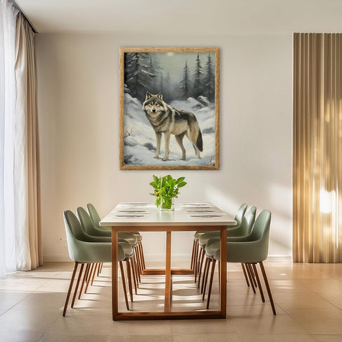 Posterizer 1 pcs-gray wolf in snowy wintery nature-oil painting style -10-Art for Animal Lovers-Landscape & Nature Art-Decor for Home & Office- un...