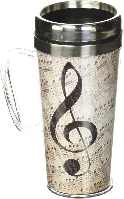 Spoontiques Insulated Travel Mug, 14oz - Double Wall Stainless & Acrylic Drink Cup with Twist Top Lid & Handle - Music...