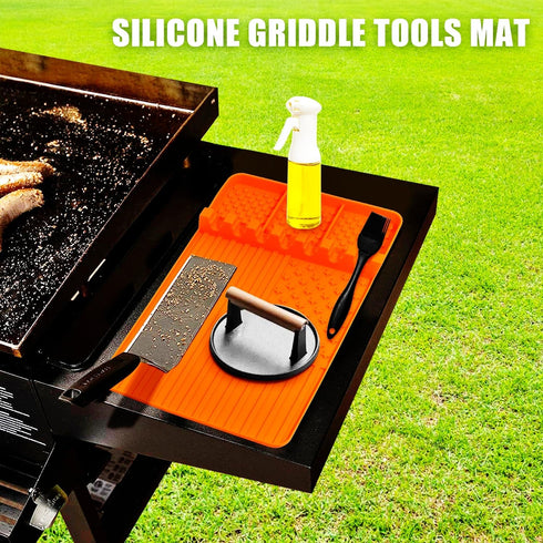 Silicone Griddle Tools Mat for Blackstone,Grill BBQ Caddy Utensils Holder for Kitchen,Cooking & Countertop,Large Spatula Mat with Drip Pad,Griddle...