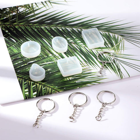 WILLBOND Silicone Resin Keychain Mold Set, Jewelry Pendant Casting Mold DIY Epoxy Keychain Mold with Keychain Rings, Dried Flower and Round Sequin...
