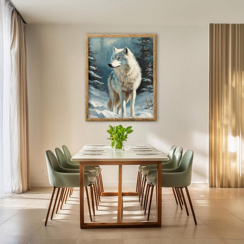 Posterizer 1 pcs-white arctic wolf in snowy nature-oil painting style -1-Art for Animal Lovers-Landscape & Nature Art-Decor for Home & Office- unf...