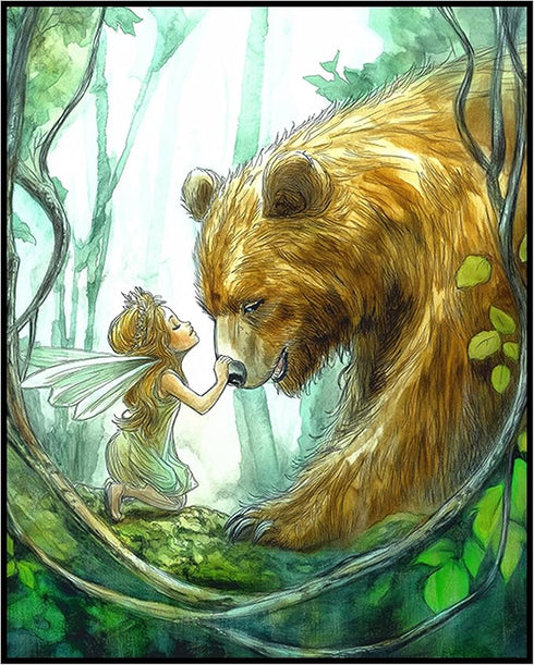 Posterizer 1 pcs-enchanting whimsical fairy and a bear poster 2-Art for Animal Lovers-Kids Room Art-Gift for Daughter, Son, Kids Decor for nursery...