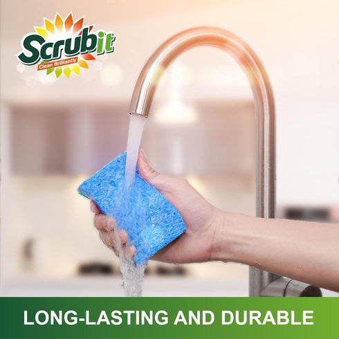 SCRUBIT Multi-Use Scrub Sponge – Non-Scratch Kitchen Sponges for Dishes, Pots and Pans - Heavy Duty & Odor Free Rippled Scrubbing Pad, Designed fo...