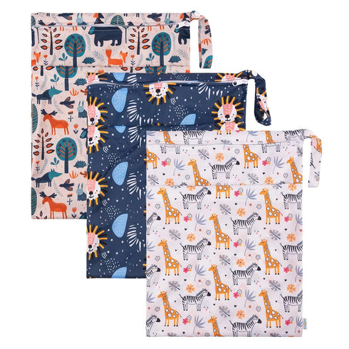 babygoal Wet Dry Bags for Baby Cloth Diapers, Washable Travel Bags, Beach, Pool, Gym Bag for Swimsuits & Wet Clothes with Two Zippered Pockets 3 P...