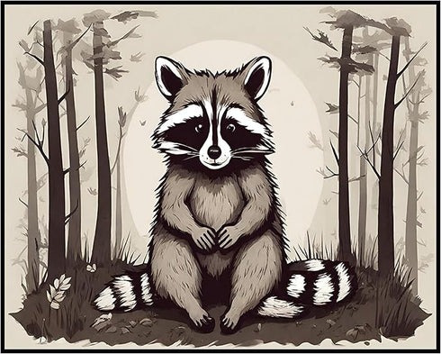 Posterizer 1 pcs- Cute raccoon sitting on the ground in jungle-Art for Animal Lovers-Floral Botanical Art- Gift for Men Women Teens-Living Room B...