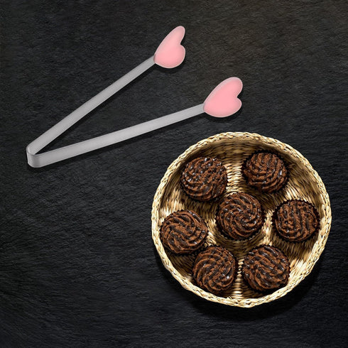 Mini Food Tongs 5.3" Heart Shape Stainless Steel with Silicon Tips Small Cooking Tongs Kitchen Food Tongs Serving Tongs for Cooking Grilling BBQ B...