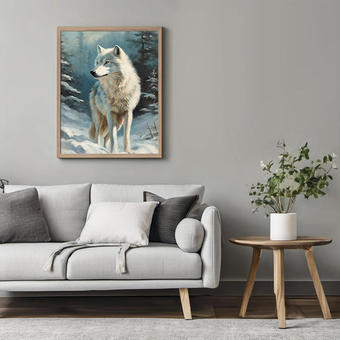 Posterizer 1 pcs-white arctic wolf in snowy nature-oil painting style -1-Art for Animal Lovers-Landscape & Nature Art-Decor for Home & Office- unf...