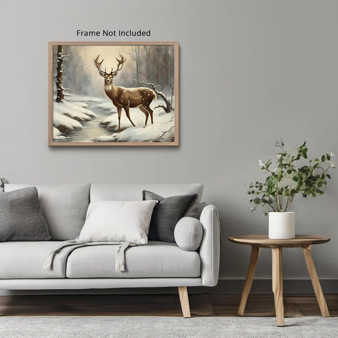 Posterizer 1 pcs-majestic deer in snowy winter scene-oil painting style-7-Art for Animal Lovers-Landscape & Nature Art-Decor for Home & Office- un...