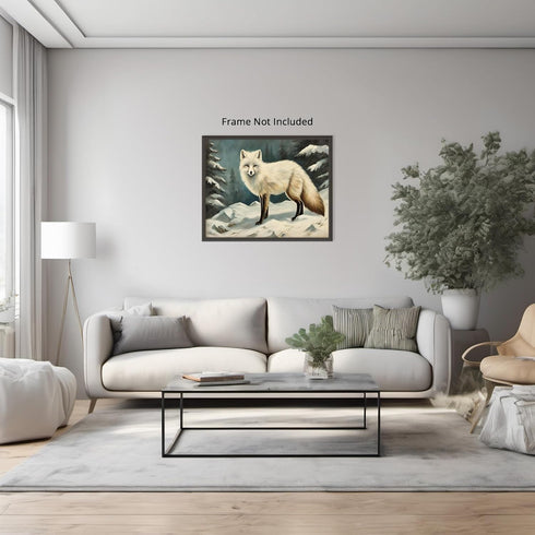 Posterizer 1 pcs-white arctic fox in snowy winter scene-oil painting style 2-Art for Animal Lovers-Landscape & Nature Art-Decor for Home & Office-...