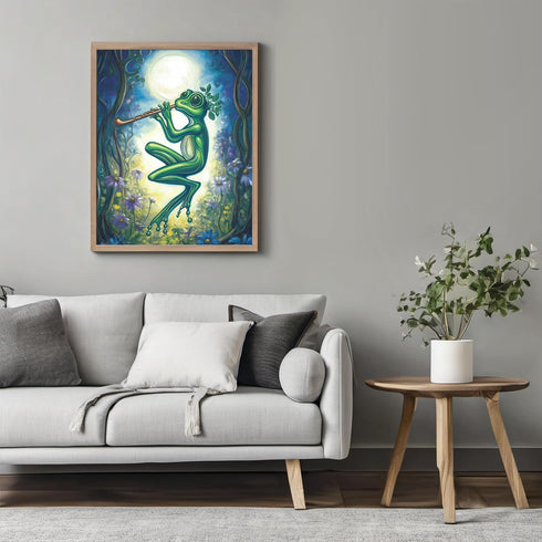 Posterizer 1 pcs-whimsical forest scene-frog playing music 11-Art for Animal Lovers-Fantasy & Fiction Art-Gift for Daughter, Son, Kids- unframed w...