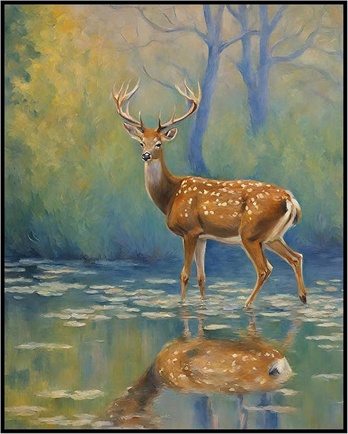 Posterizer 1 pcs- A deer standing in a river with a jungle backgorund-Art for Animal Lovers-Landscape & Nature Art- Gift for Men Women Teens-Livin...