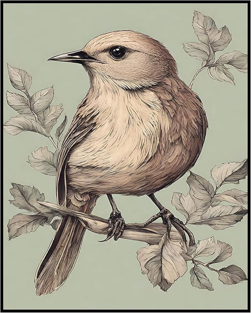 Posterizer 1 pcs- Pastel pink little bid on a tree-Art for Animal Lovers-Floral Botanical Art- Gift for Men Women Entrepreneur Teens-Living Room B...