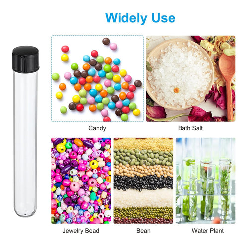 PATIKIL 30ml Test Tubes, 12pcs 5.91x0.79in Glass Clear Round Bottom Test Tube Containers with Plastic Cap for Bead Party Candy Bath Salt Storage S...
