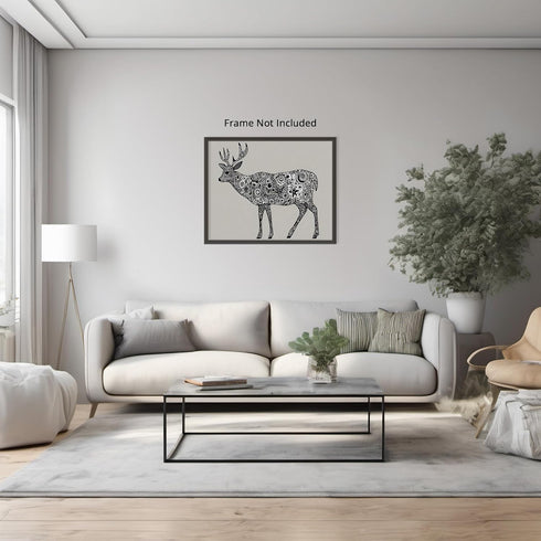 Posterizer 1 pcs- black and white deer print with abstract art-Art for Animal Lovers-Abstract & Modern Art- Living Room Bedroom Decor- unframed wa...