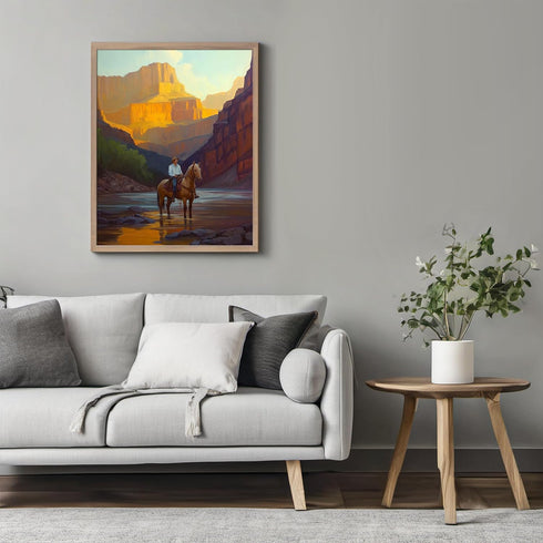 Posterizer 1 pcs-vibrant painting style art-cowboy on horse in the wild 3-Western Art-Men's Art Collection-Living Room Bedroom Decor- unframed wal...