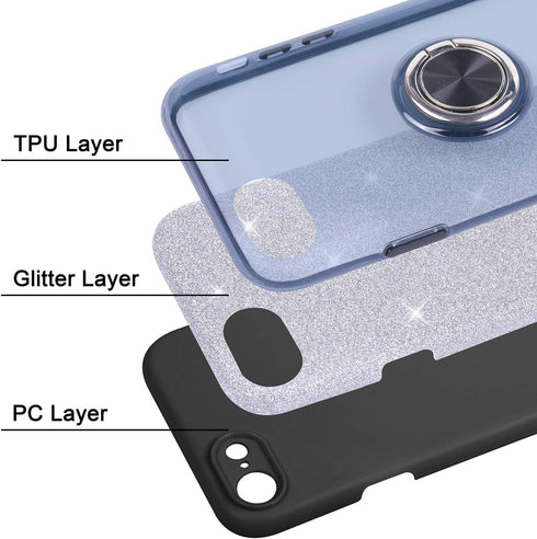 Wisdompro Case for iPhone SE 2022/2020, for iPhone 8, for iPhone 7, Cute Glitter Bling Sparkly Case with Ring Stand, Women Girls Protective Phone ...