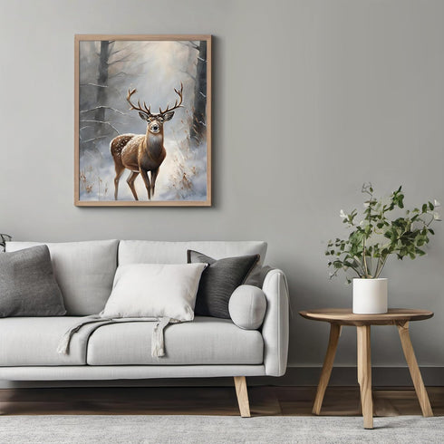 Posterizer 1 pcs-majestic deer in snowy winter scene-oil painting style-12-Art for Animal Lovers-Landscape & Nature Art-Decor for Home & Office- u...