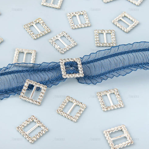 AUEAR, 50 Pack 15mm Christmas Square Rhinestone Slide Buckles Invitation Ribbon Slider Belt Craft for DIY Wedding Supply Gift Wrap (Silver)...