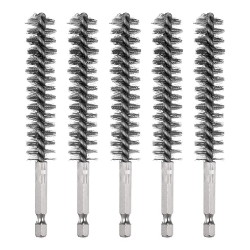 5Pcs Bore Brush Stainless Steel 15mm Dia Cleaning Twisted Wire Brush Tube Pipe Cleaner with Handle 1/4 Inch Hex Shank for Tubes, Ports, Bearings...