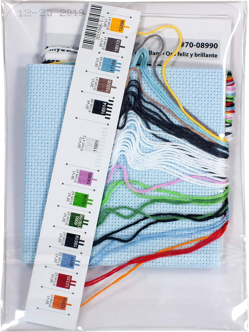 Dimensions 70-08990, 6" x 6" Merry and Bright Bear Counted Cross Stitch Kit, 14 Light Blue Aida...