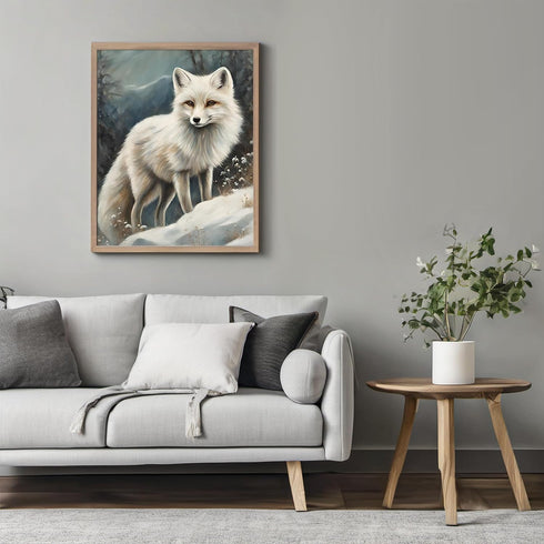 Posterizer 1 pcs-white arctic fox in snowy winter scene-oil painting style 7-Art for Animal Lovers-Landscape & Nature Art-Decor for Home & Office-...