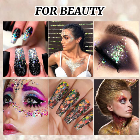 HTVRONT Holographic Chunky White Glitter - 100g Chunky Glitter for Crafts, 3.53oz Iridescent Glitter Chunky Mixed with Fine Glitter, Snow Glitter ...