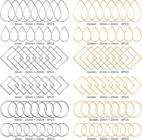 PAGOW 96Pcs Earring Hoop Jewelry Making, Hypoallergenic Teardrop Square Round Silver Gold Earrings Beading Hoop Bulk for DIY Crafts Accessories Su...