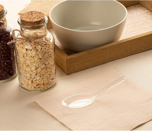 Juvale 200 Pack Disposable Chinese Soup Spoons, Clear Plastic Asian Utensils for Appetizers, Ramen, Pho (4.5 x 1.2 In)...