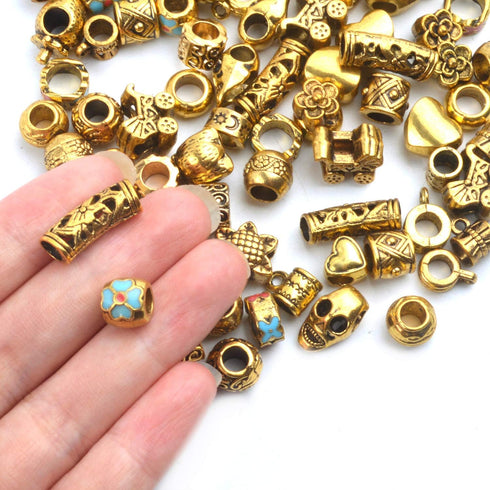 Tibetan Loose Spacer Beads, Mixed 92 Pieces Tibetan Antique Gold Spacer Loose Beads Fit European Charm Bracelet Necklet Jewelry Making...