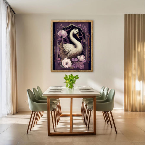 Posterizer 1 pcs-chinoiserie swan art-pink and purple aesthetic-Art for Animal Lovers-Abstract & Modern Art-Living Room Bedroom Decor- UNFRAMED Wa...