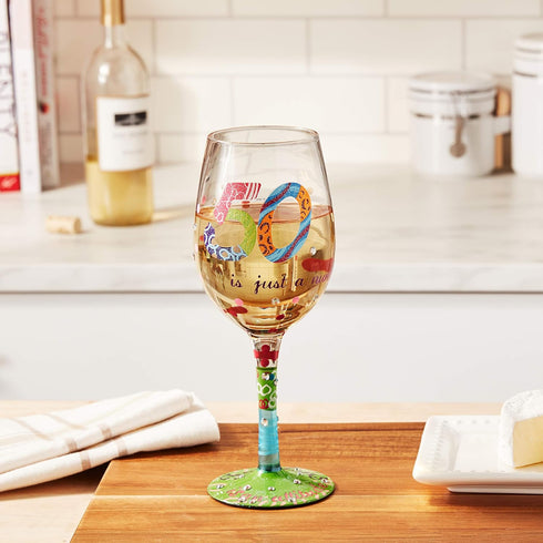 Designs by Lolita “50 is Just a Number” Hand-painted Artisan Wine Glass, 15 oz....