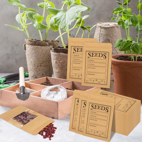 100pcs Seed Saving Envelopes with Clear Window, 4.7x3.1 Inch Reusable Seed Kraft Storage Organizer Packets Envelopes for Flower Vegetable Plants G...