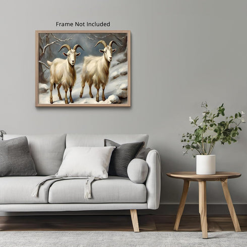 Posterizer 1 pcs-goat in snowy winter nature-oil painting style 8-Art for Animal Lovers-Landscape & Nature Art-Decor for Home & Office- unframed w...