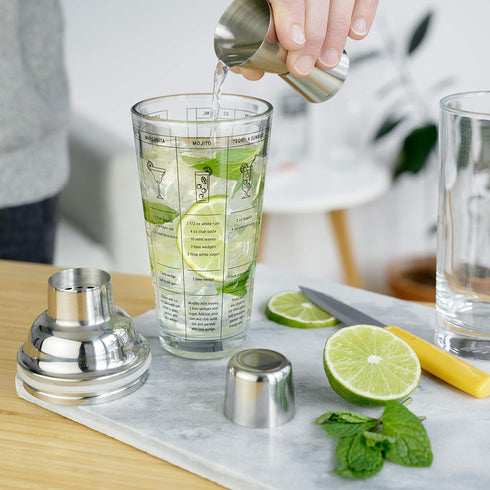 True Glass Cocktail Shaker with 7 Classic Recipes and Measurements for Cold Brew Cocktails, Home Bar Accessories, Bar Tools, Bartender Gifts, Host...