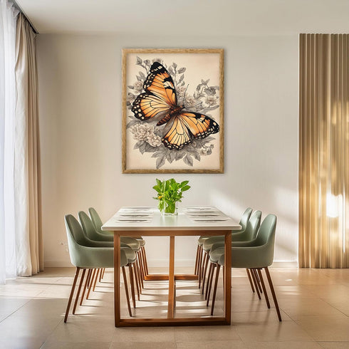 Posterizer 1 pcs- Orange butterfly with flowers-Art for Animal Lovers- Gift for Men Women Entrepreneur Teens-Living Room Bedroom Decor- unframed w...