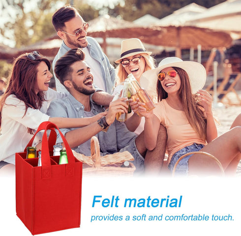 PATIKIL 4 Bottle Wine Carrier Tote Bag, Wine Bottle Carrying Bag with Divider Reusable Wine Storage Bag Felt Grocery Bags Portable Gift Bag, Red...