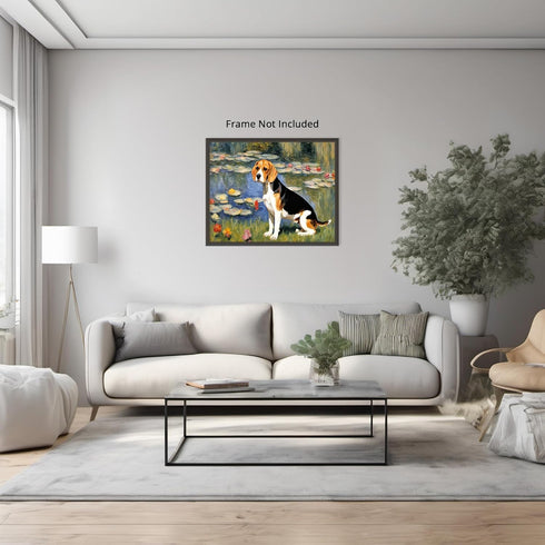 Posterizer 1 pcs- cute dog near a pond-Art for Animal Lovers-Landscape & Nature Art- Living Room Bedroom Decor- unframed wall art...