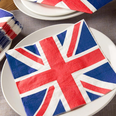 Juvale 100-Pack Union Jack Cocktail Napkins - 2-Ply Paper 6.5 x 6.5 in - Patriotic Union Jack Decor for UK Celebrations & London Party Decor - Bri...