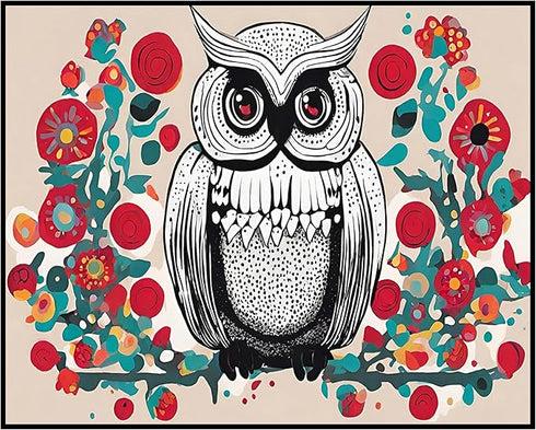 Posterizer 1 pcs- cute fluffy owl with abstract flowers-Art for Animal Lovers-Abstract & Modern Art- Living Room Bedroom Decor- unframed wall art...