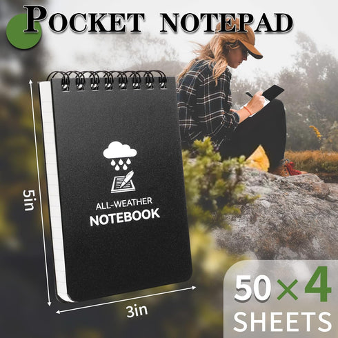 Waterproof Notebook, 4 Pack Top-Spiral Pocket Notepad, 3" x 5" Weatherproof NotePad, All Weather Police Pocket Notebook Little Memo Steno Note Pad...