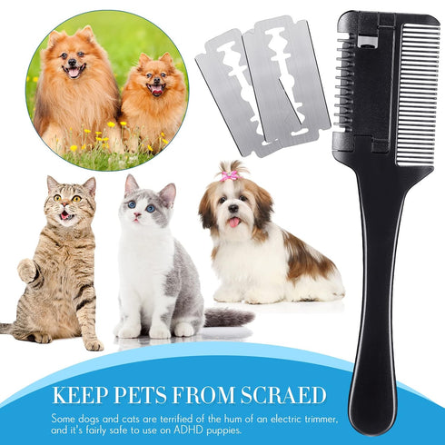 3 Pcs Pet Dog Cat Razor Comb with 50 Pcs Replacement Razors Hair Cutter Comb Cutting Scissors Hair Trimmer Comb Tool Grooming Dog Cat Double Sided...